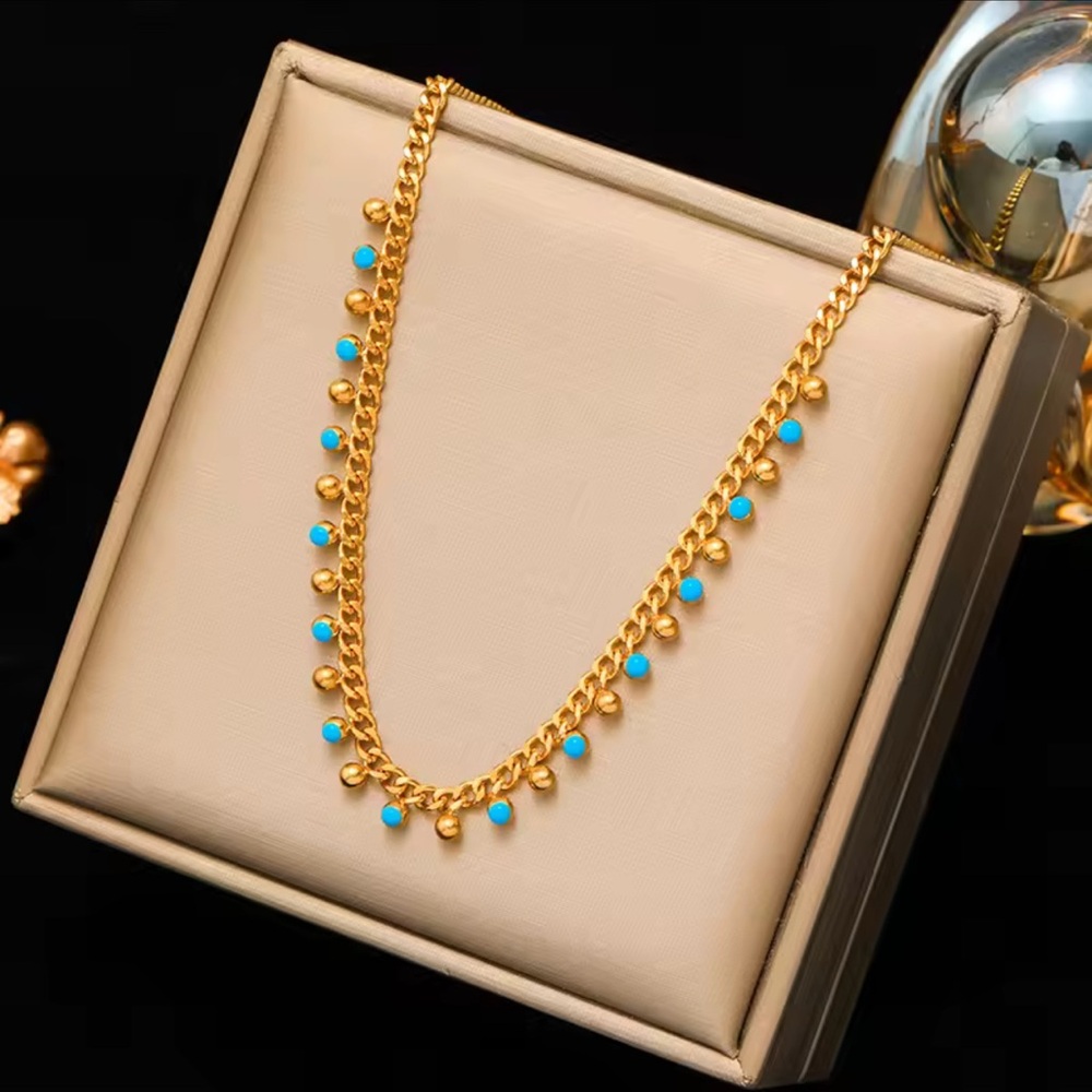 Chic 18k Gold plated stainless steel Necklace with Turquoise Accents